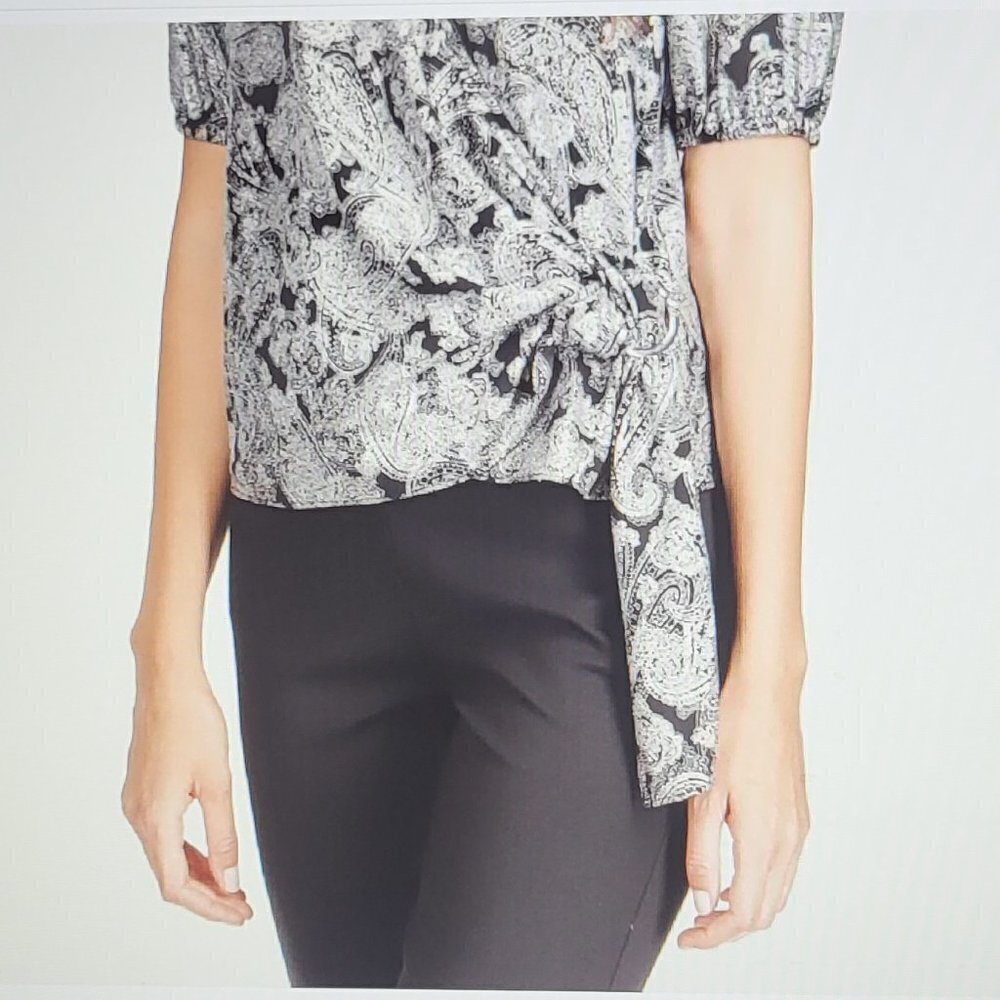 Michael Kors Women's Foil Paisley Wrap Top Black and Metallic NWT - Sz: M & L - Picture 3 of 11